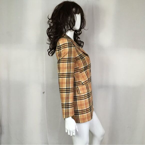 Escada Vintage 100% Cashmere Blazer Brown Plaid Preppy Three Button Coat XS - Picture 5 of 16